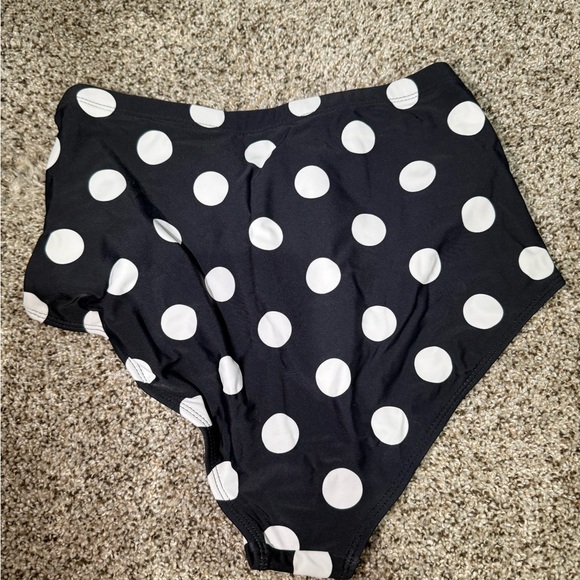 High-Waist Black & White Polka Dot Bikini Bottoms - Picture 2 of 4